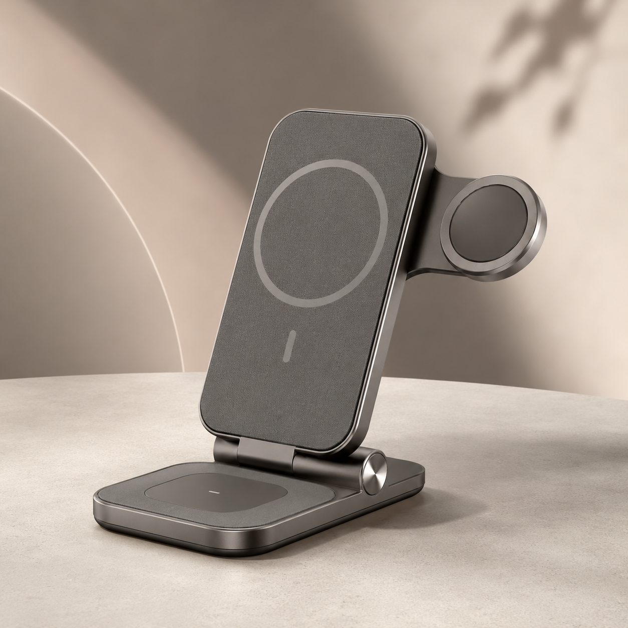 3-in-1 Foldable Magnetic Wireless Charging Stand – Compact Charging Station for Phone, Smartwatch & Earbuds with Adjustable Desk and Nightstand Design