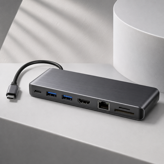 7-in-1 USB-C Hub Adapter – Multi-Port Docking Station with HDMI, USB Ports, Ethernet, SD/TF Card Reader & USB-C Connection for Laptops, Tablets & Work Setups