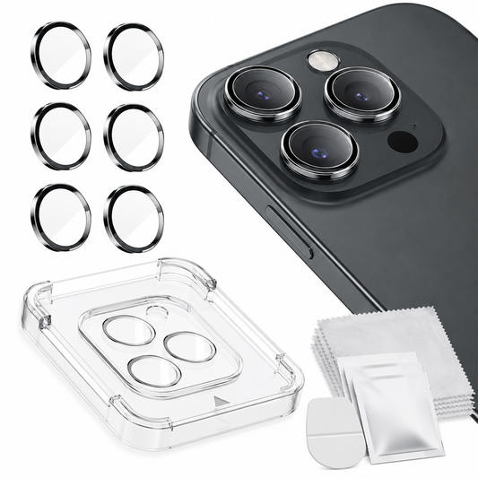 Premium Camera Lens Protector Kit – Tempered Glass Lens Rings with Alignment Tray, Cleaning Wipes & Anti-Scratch Camera Protection for Multi-Lens Phones