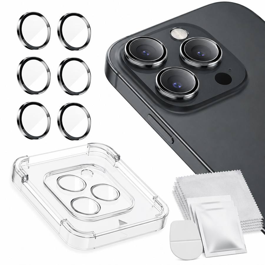 Premium Camera Lens Protector Kit – Tempered Glass Lens Rings with Alignment Tray, Cleaning Wipes & Anti-Scratch Camera Protection for Multi-Lens Phones