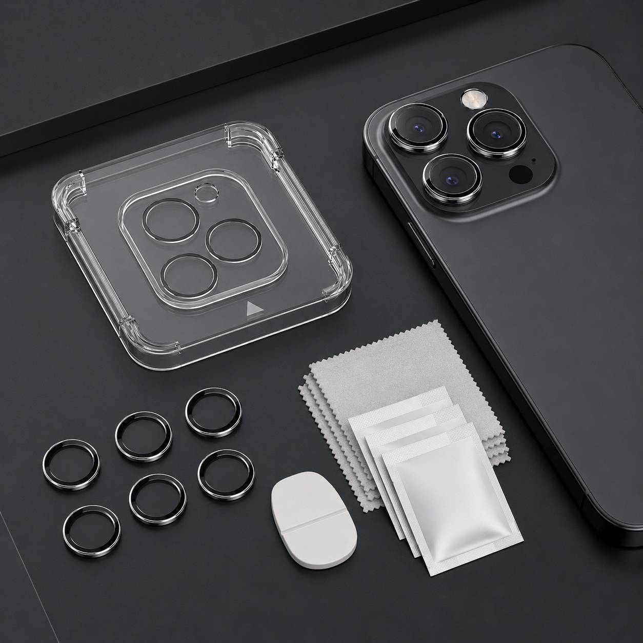 Premium Camera Lens Protector Kit – Tempered Glass Lens Rings with Alignment Tray, Cleaning Wipes & Anti-Scratch Camera Protection for Multi-Lens Phones