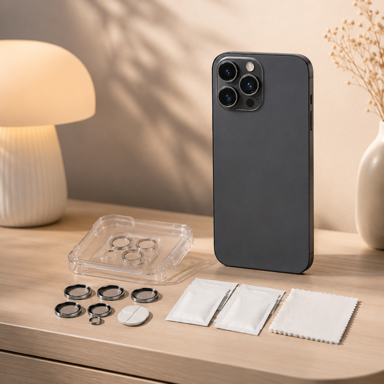 Premium Camera Lens Protector Kit – Tempered Glass Lens Rings with Alignment Tray, Cleaning Wipes & Anti-Scratch Camera Protection for Multi-Lens Phones