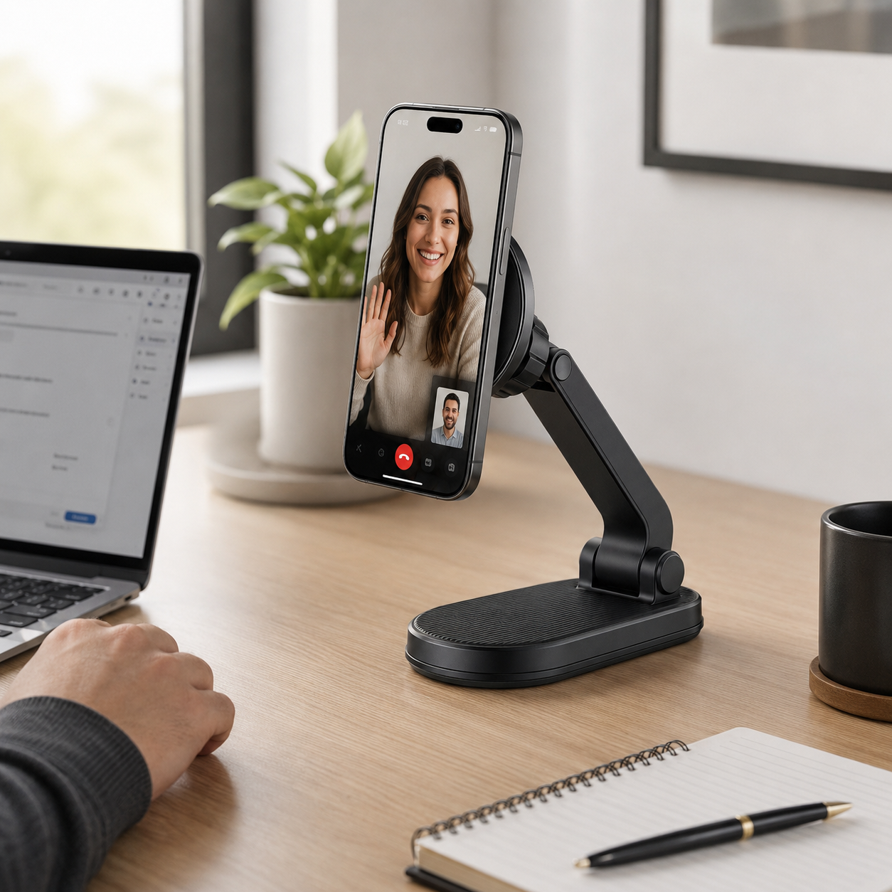 Foldable Magnetic Phone Stand – Adjustable Desktop Phone Holder with Strong Magnetic Mount for Video Calls, Streaming, Work Desk & Bedside Use