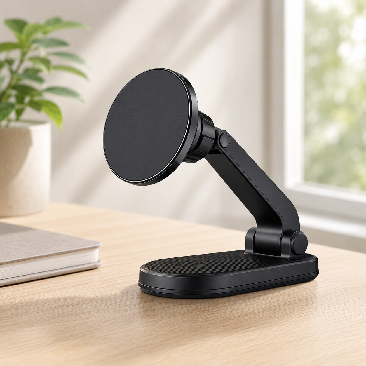 Foldable Magnetic Phone Stand – Adjustable Desktop Phone Holder with Strong Magnetic Mount for Video Calls, Streaming, Work Desk & Bedside Use