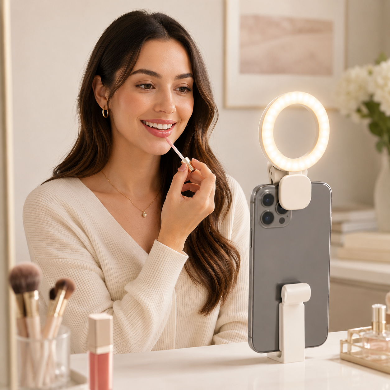 Clip-On Selfie Ring Light for Phone – Portable LED Video Light for Makeup, Selfies, Video Calls, Live Streaming & Content Creation