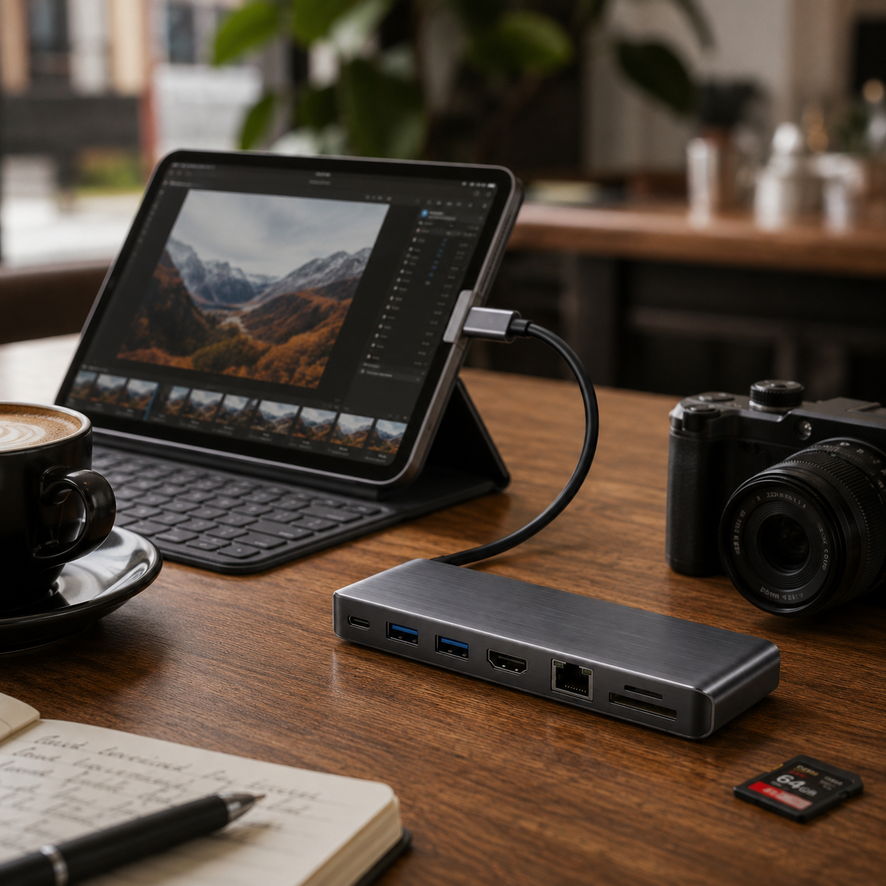 7-in-1 USB-C Hub Adapter – Multi-Port Docking Station with HDMI, USB Ports, Ethernet, SD/TF Card Reader & USB-C Connection for Laptops, Tablets & Work Setups
