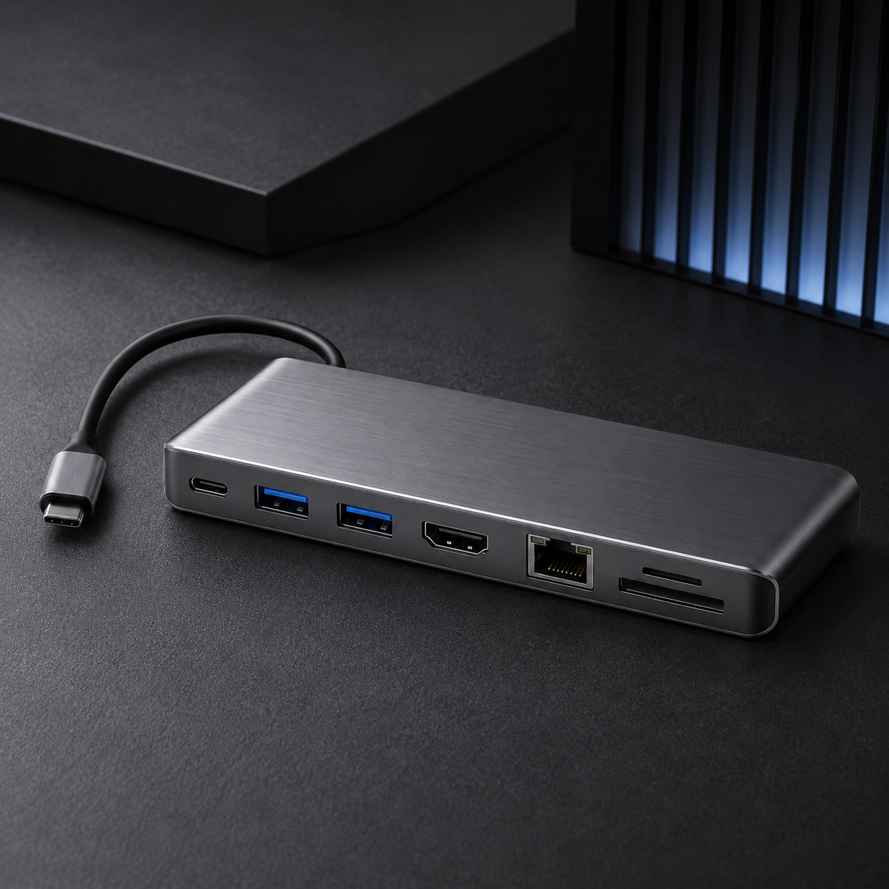 7-in-1 USB-C Hub Adapter – Multi-Port Docking Station with HDMI, USB Ports, Ethernet, SD/TF Card Reader & USB-C Connection for Laptops, Tablets & Work Setups